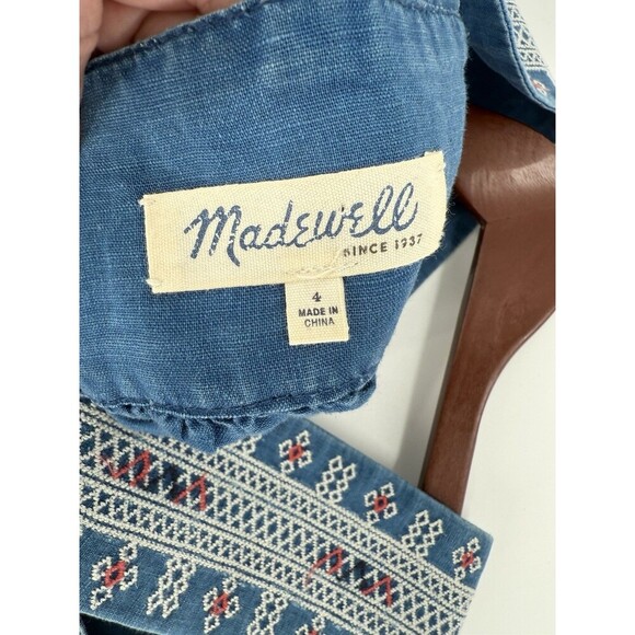 Madewell Embroidered Siesta Linen Blend Chambray Blue Smock Tank Top Size 4 EUC - Picture 10 of 13